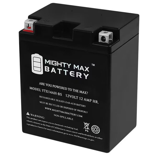 YTX14AH 12V 12AH Battery for Yamaha 350 YFM35B Bruin '04-'06, Mighty Max Battery, Mfr#: YTX14AH46